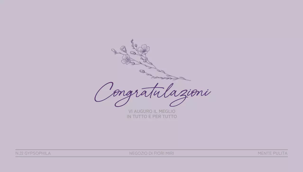 Un regalo di congratulazioni da parte di un fiorista con un'illustrazione di linee floreali viola