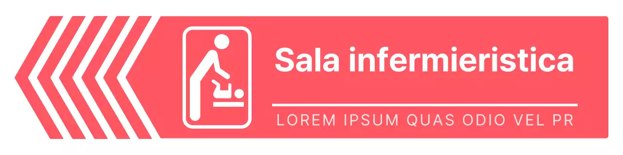 Indicazioni semplici e pulite, in stile freccia, per la sala infermieri, in rosa e bianco vivaci.