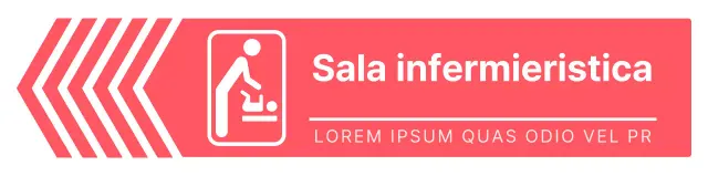 Indicazioni semplici e pulite, in stile freccia, per la sala infermieri, in rosa e bianco vivaci.