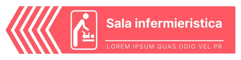 Indicazioni semplici e pulite, in stile freccia, per la sala infermieri, in rosa e bianco vivaci.