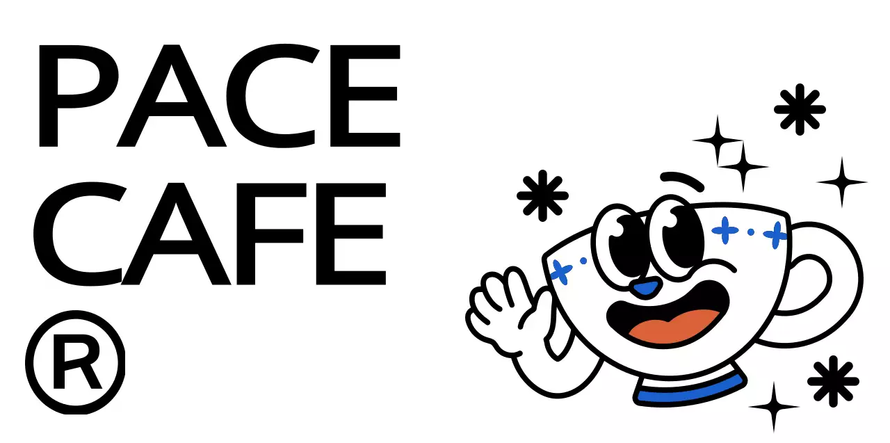 Carattere carino e alla moda della tazza di caffè e combinazione di testo in nero e blu Stile logo per la promozione del caffè e la promozione