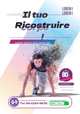 Volantino promozionale di un evento fitness colorato in bianco e viola