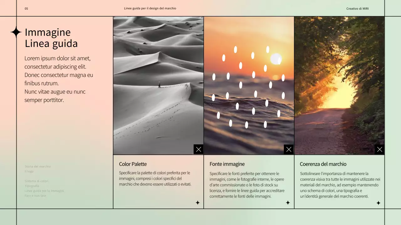 Linee guida semplici per il design del marchio con un motivo a linee nere su sfondo pastello