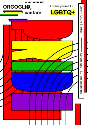 Pride Festival con testo semplificato e forme nei colori dell'arcobaleno