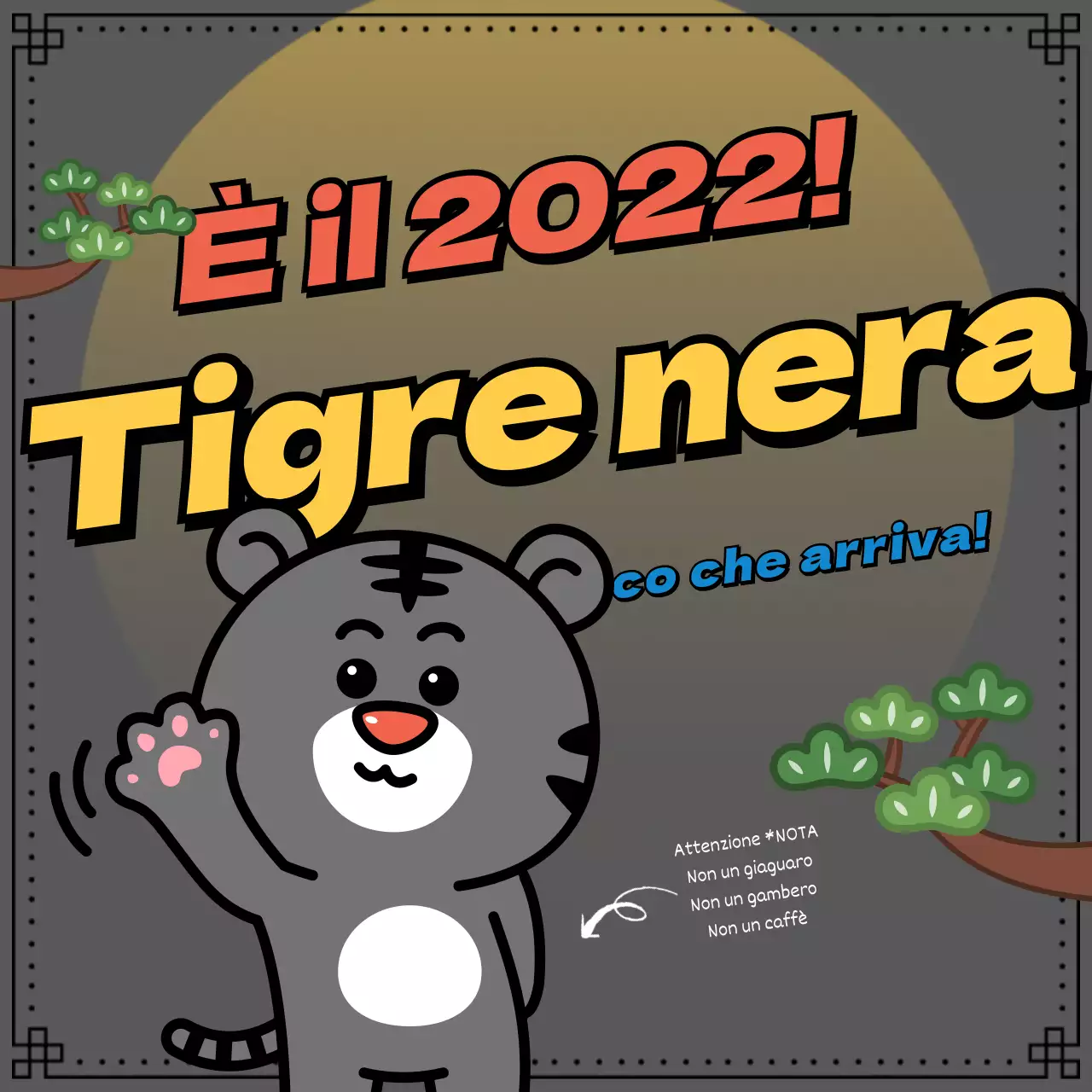 Biglietto di auguri con una simpatica illustrazione di una tigre per il nuovo anno 2022