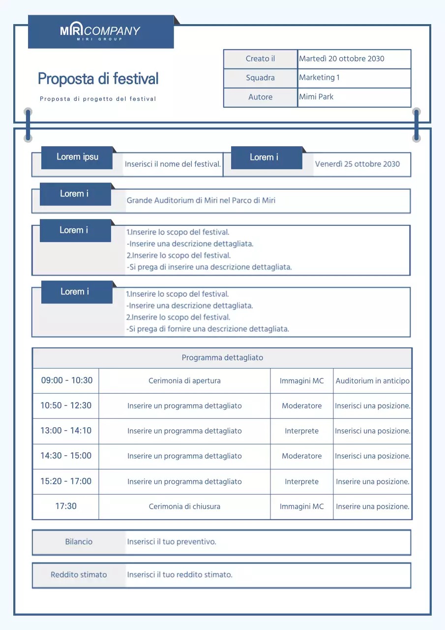 Un planner per le feste con una cornice blu