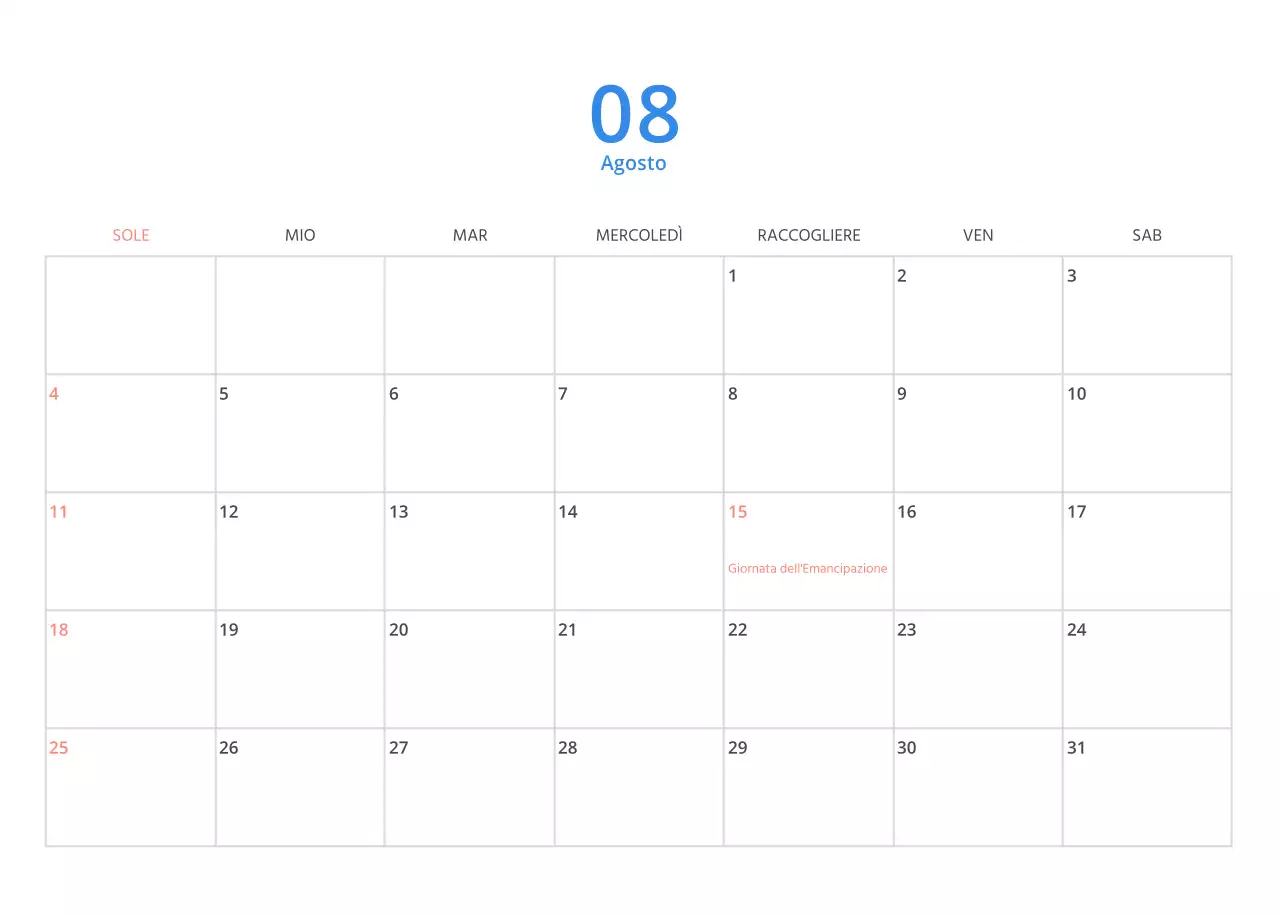 Calendario illustrato multicolore