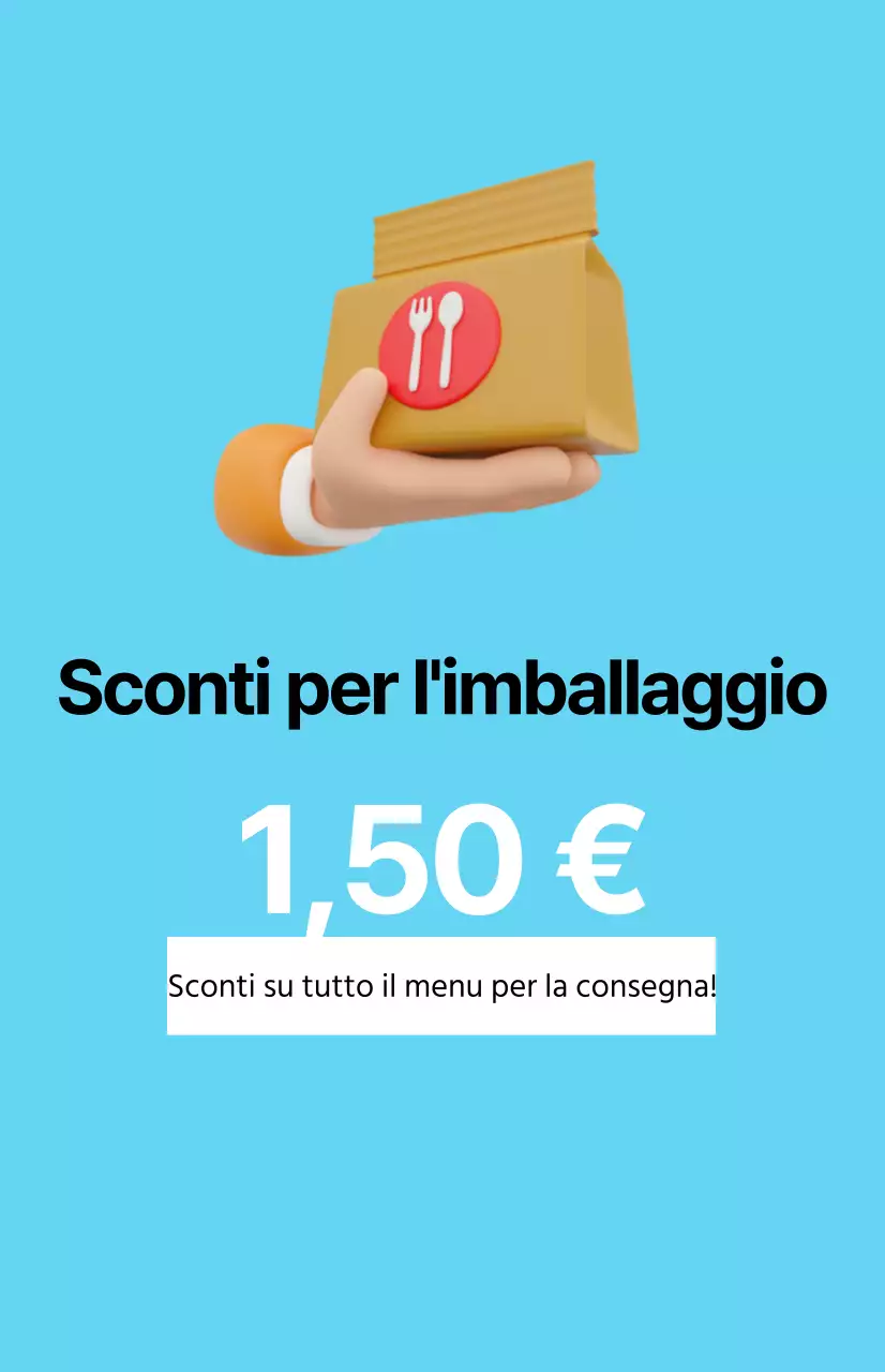 Una promozione di sconto pulita con un'immagine da asporto su uno sfondo blu chiaro
