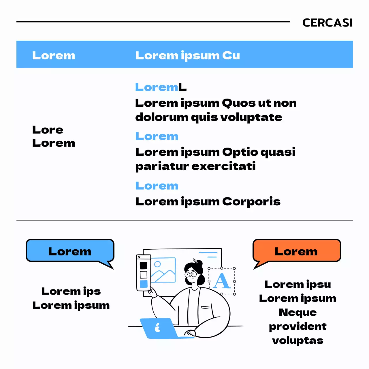 Recruiting per stage con illustrazioni in azzurro e nero