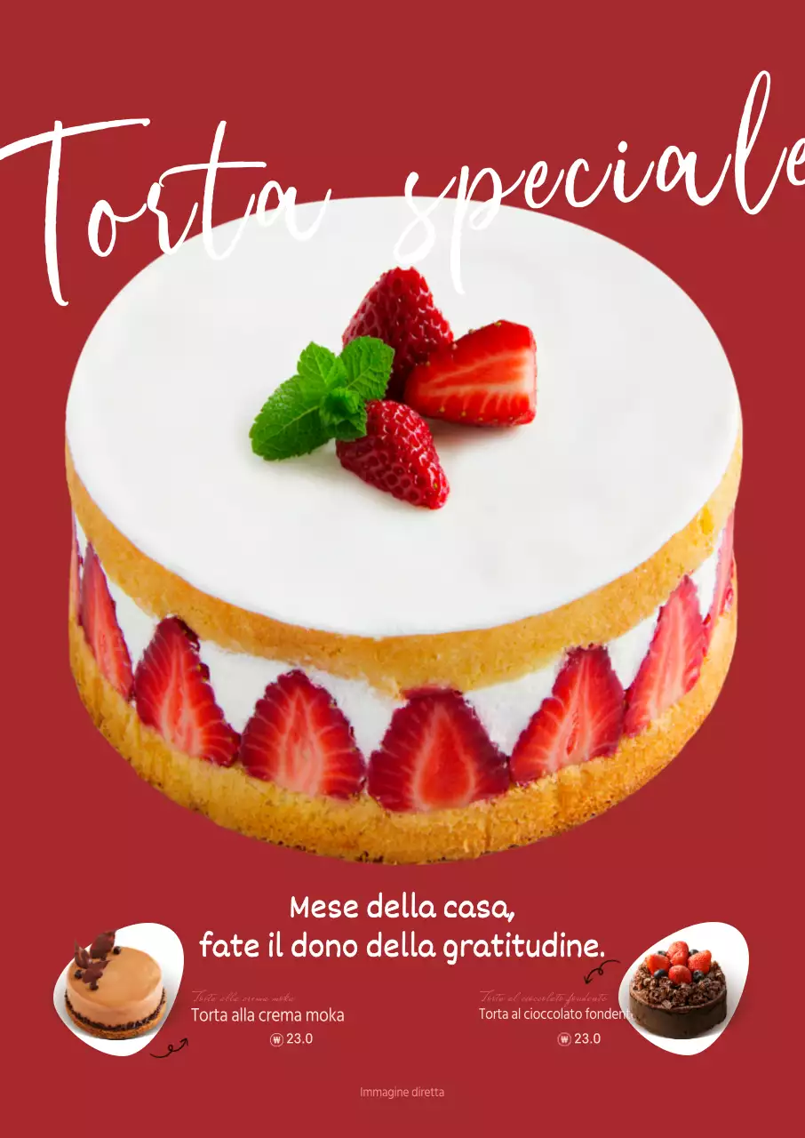 Torta di fragole con sfondo rosso