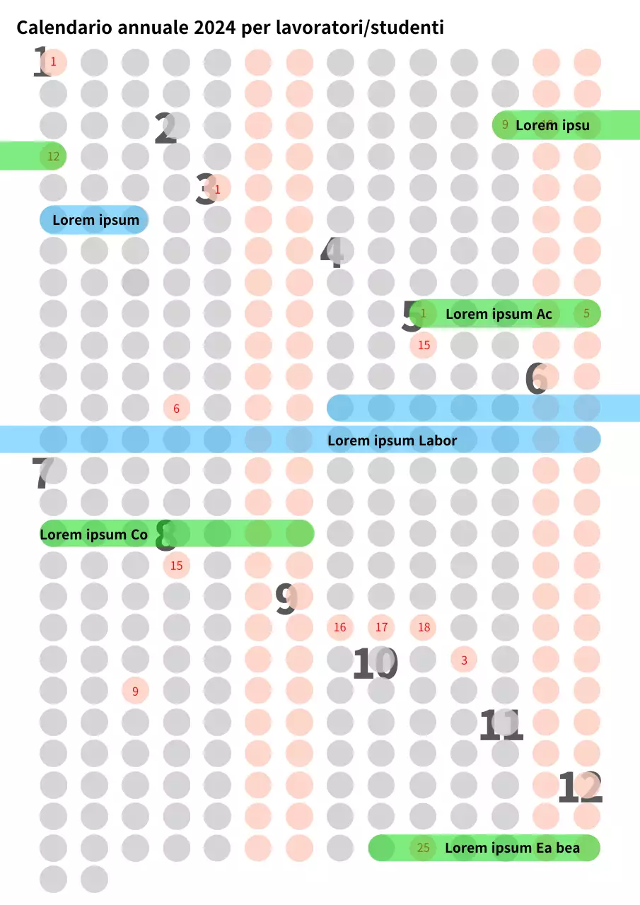 Un calendario o un planner annuale semplice e pulito per impiegati e studenti, con sfondo grigio.