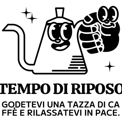 Carattere carino e alla moda della caffettiera e combinazione di testo in bianco e nero Stile logo per la promozione del caffè e la promozione