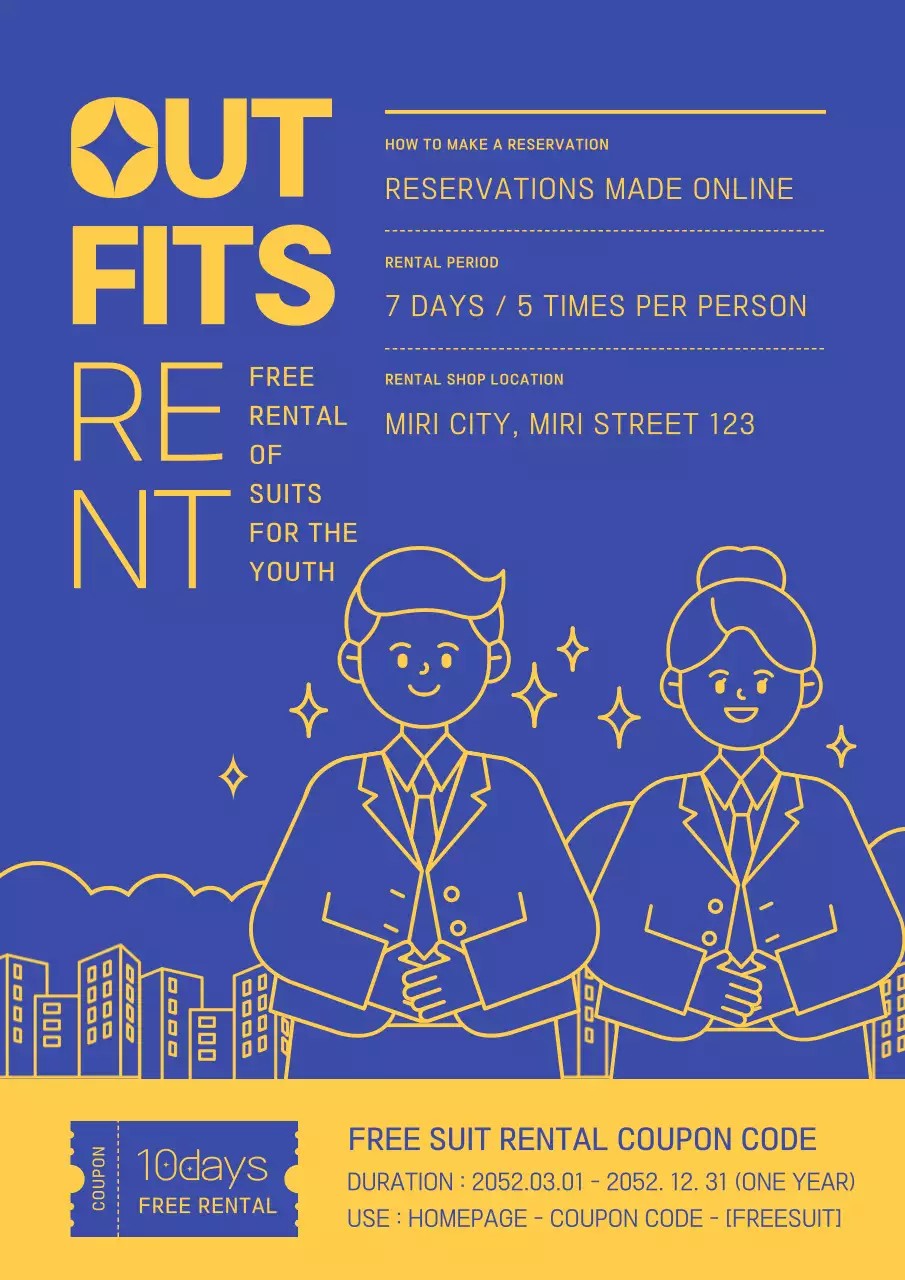 Blue Modern Suit Rental Promotion Poster