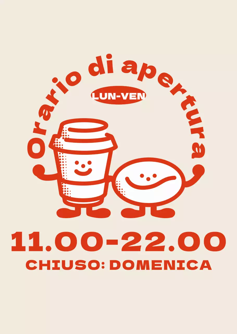  I simpatici personaggi del caffè di Red Orange vi informeranno sugli orari di apertura