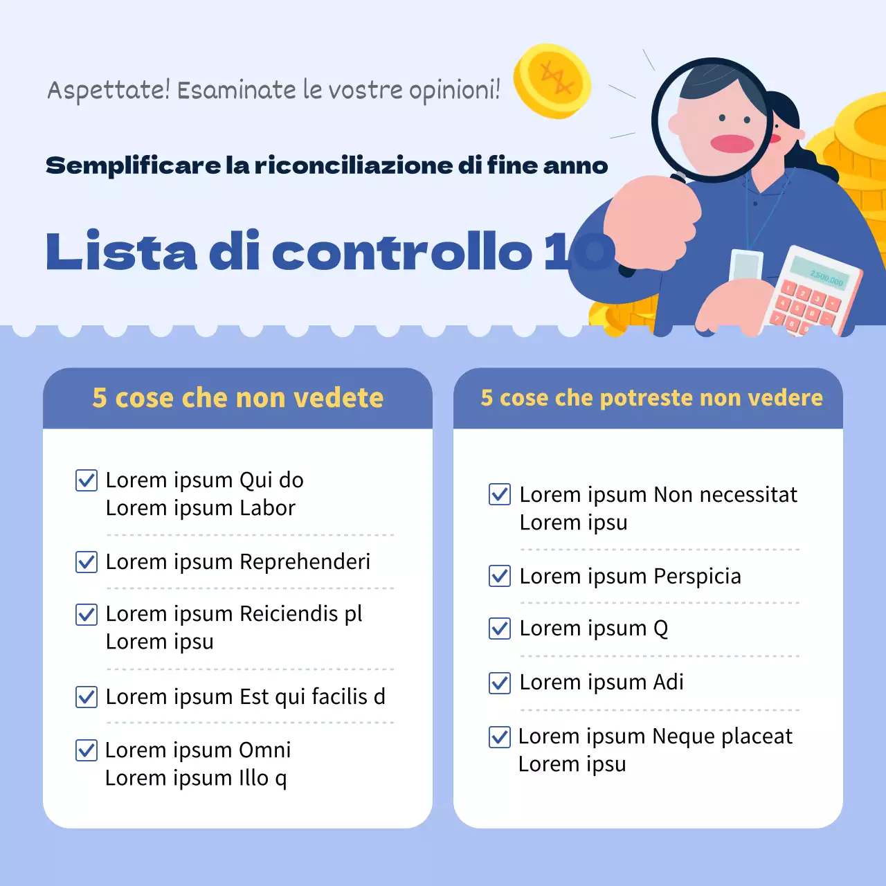 Simpatica lista di controllo fiscale di fine anno illustrata in blu