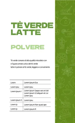 Etichetta verde chiaro illustrata del tè verde in polvere