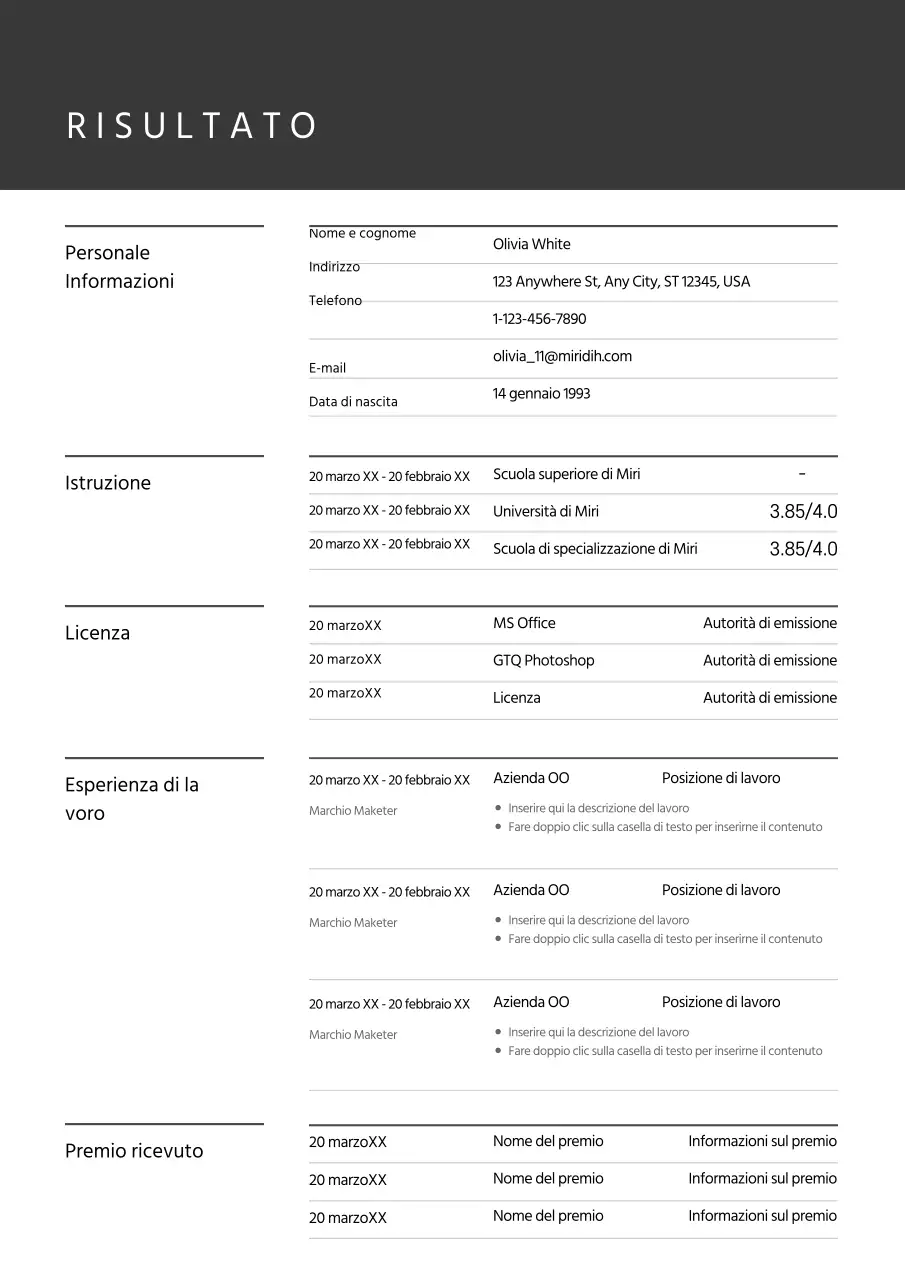 Un modulo di curriculum grigio e di semplice concezione