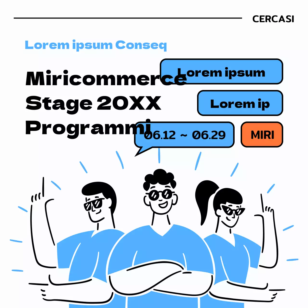 Recruiting per stage con illustrazioni in azzurro e nero