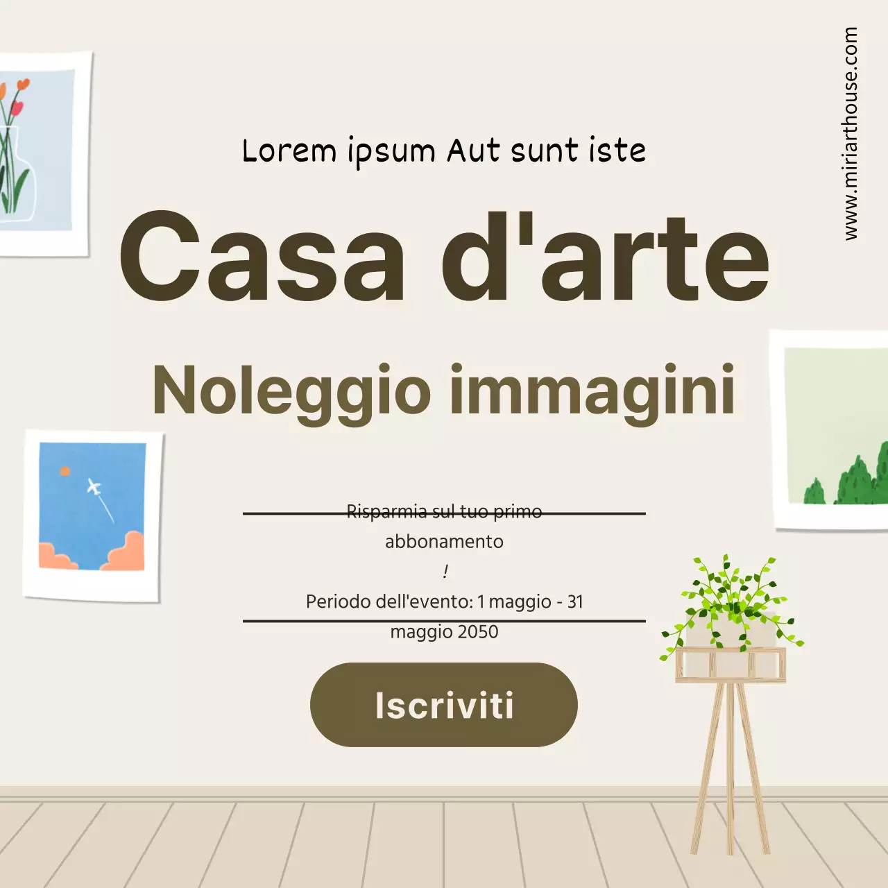 Servizio di noleggio di immagini in abbonamento con sfondo beige