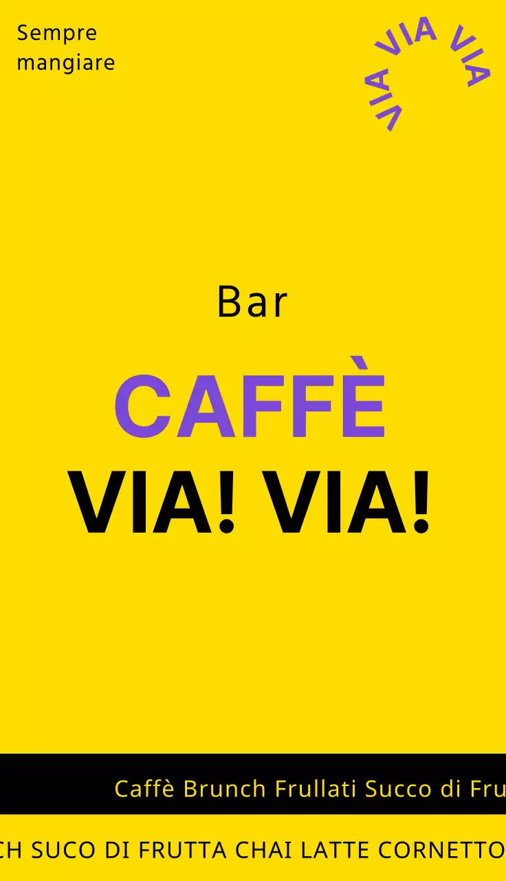 Una semplice insegna per un caffè in giallo, nero e viola con testo e forme relative al caffè Gogo Coffee.