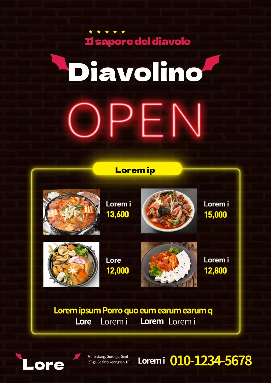 Lavagna nera fluorescente per il menu del bar