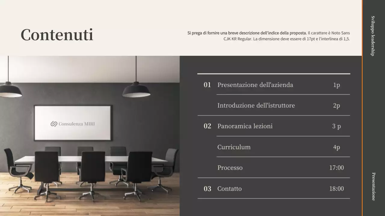 Proposta di lezione di coaching sulla leadership del promotore in grigio e arancione