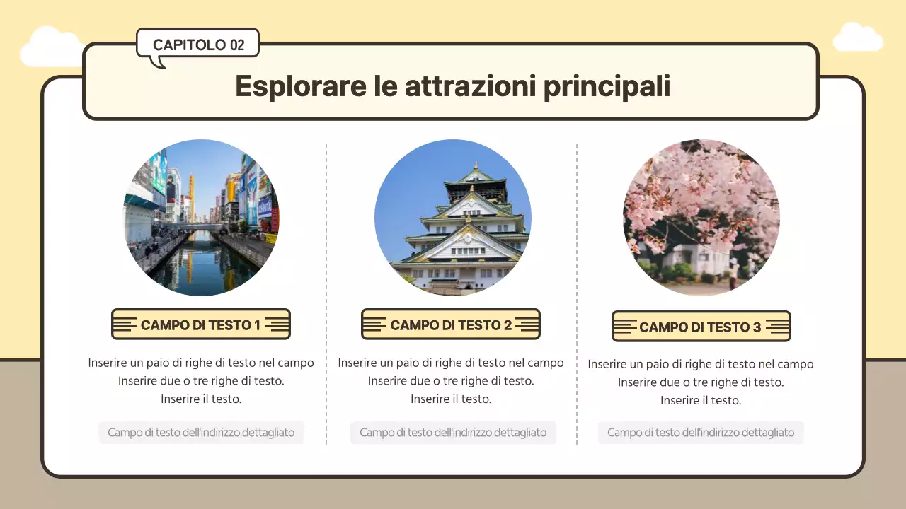 Idea di valigie e itinerario di viaggio in giallo e beige
