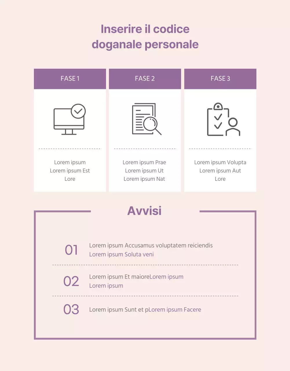 Semplice pagina di dettaglio dell'acquisto all'estero con accenti viola