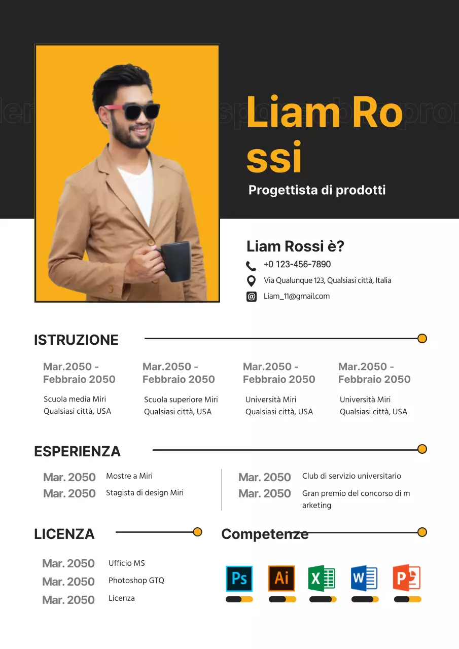 Un curriculum casual in nero e giallo