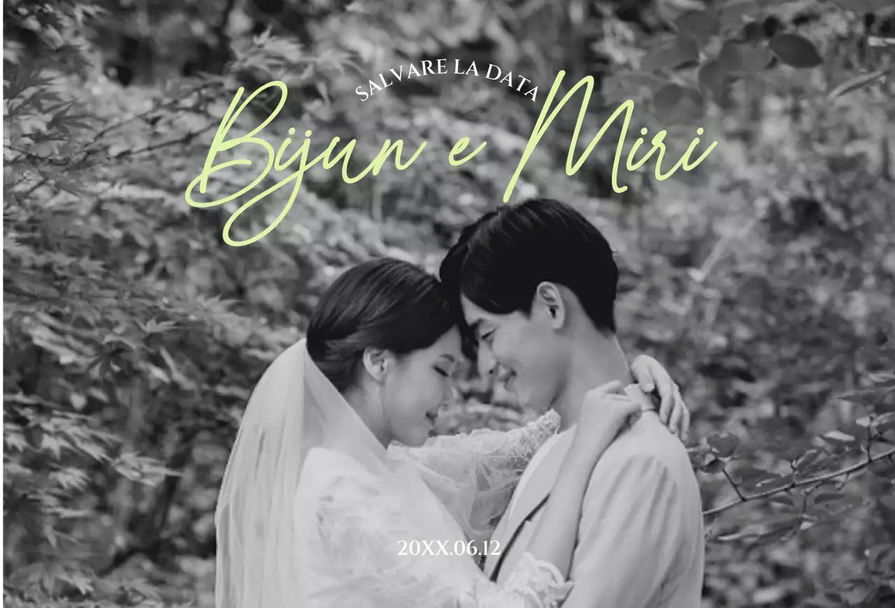 Partecipazione di nozze in bianco e nero con accenti verdi