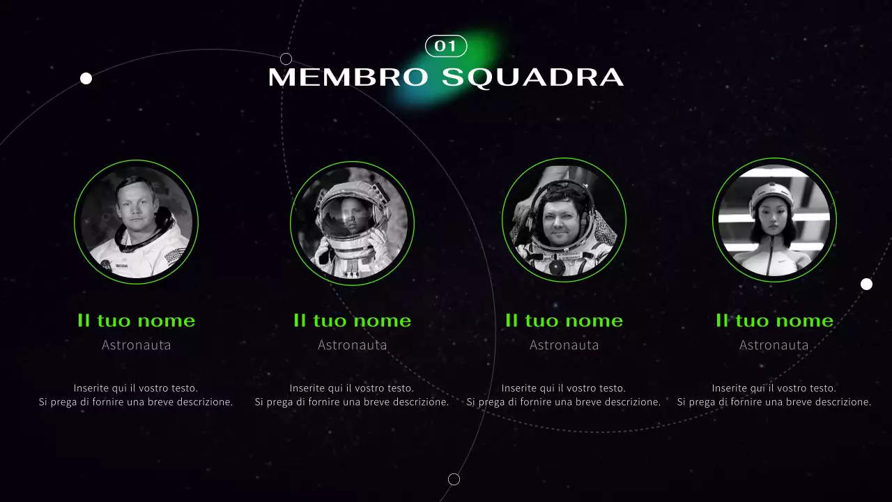 Presentazione astronautica futuristica cibernetica nera e al neon