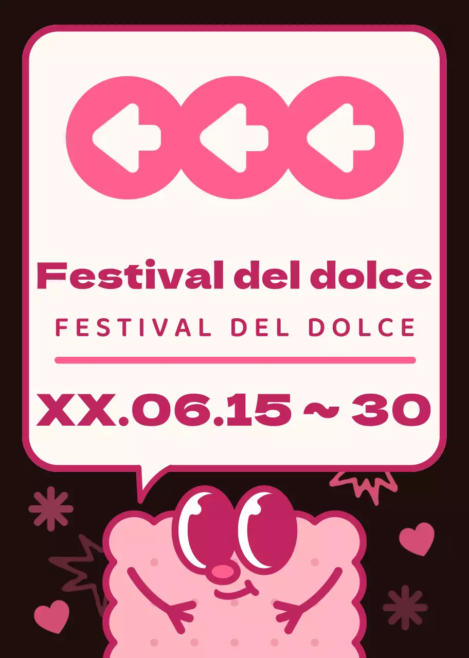 Combinazione di colori marrone e rosa Personaggi carini dei biscotti e bolle vocali Stile illustrativo Indicazioni per la festa del dolce