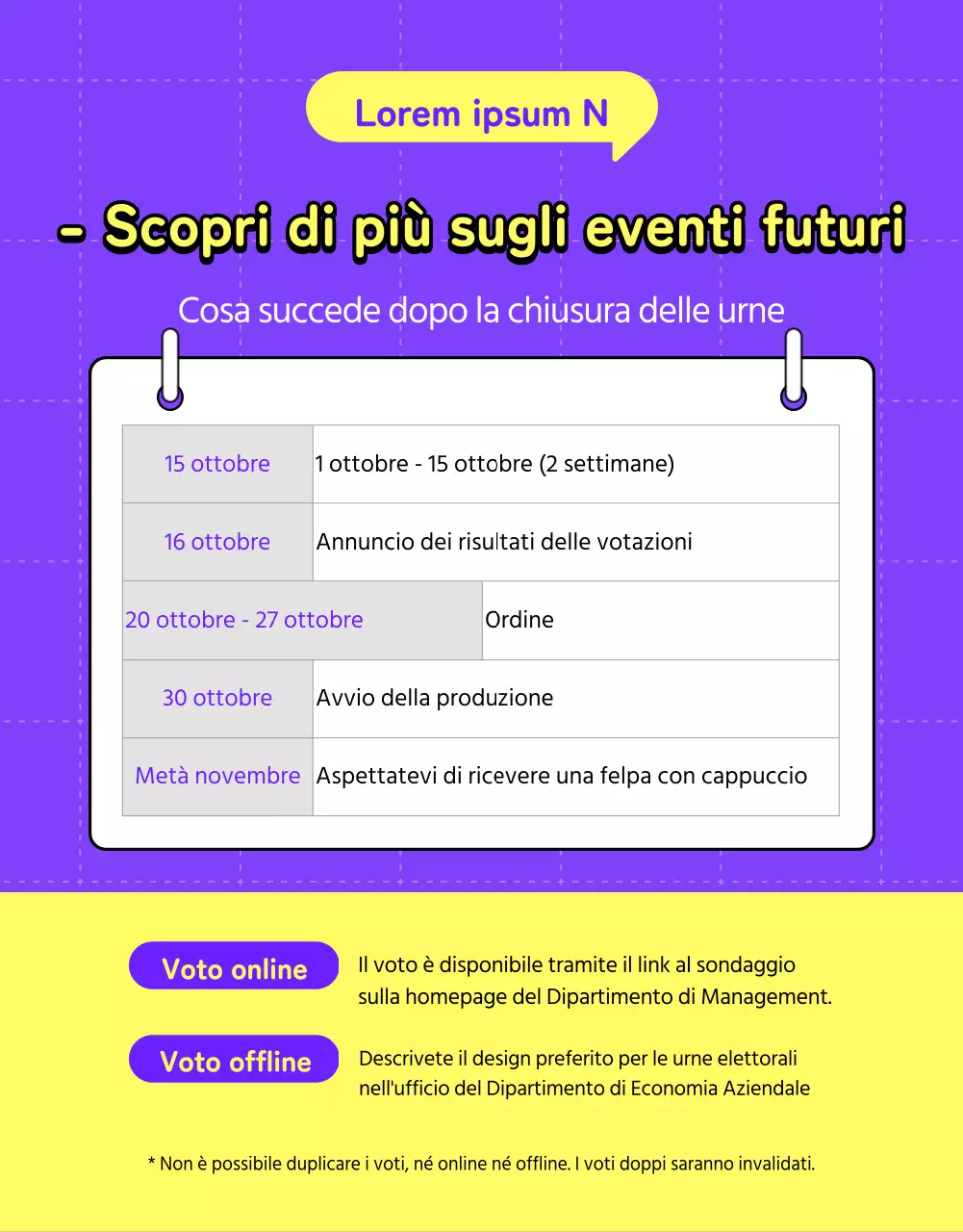 Guida al voto universitario minimalista viola e giallo e felpa con cappuccio