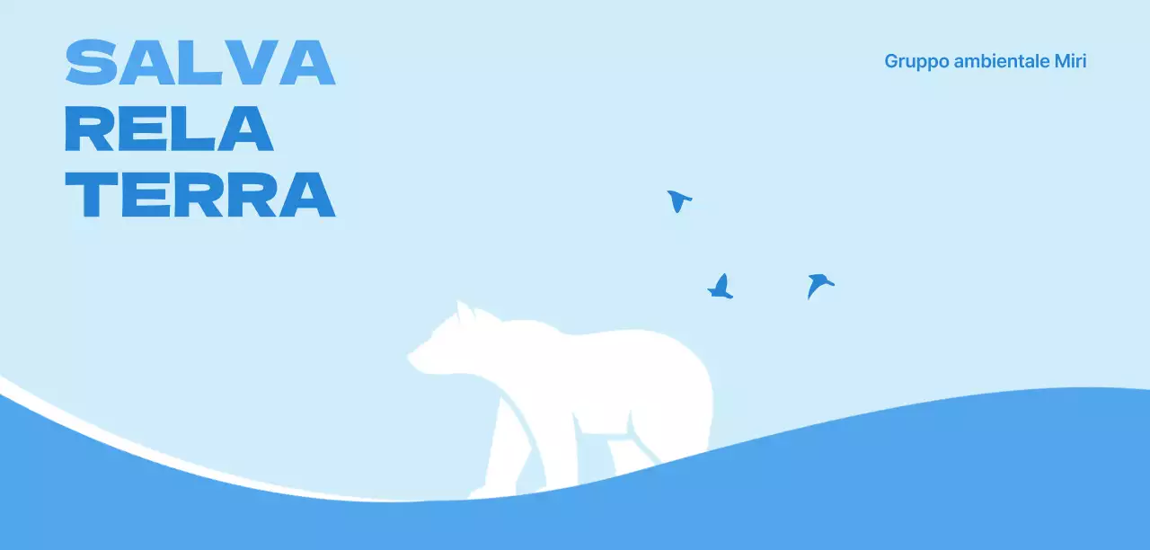 Un concetto pulito per un'organizzazione ambientalista con l'illustrazione di un orso polare in azzurro e blu.