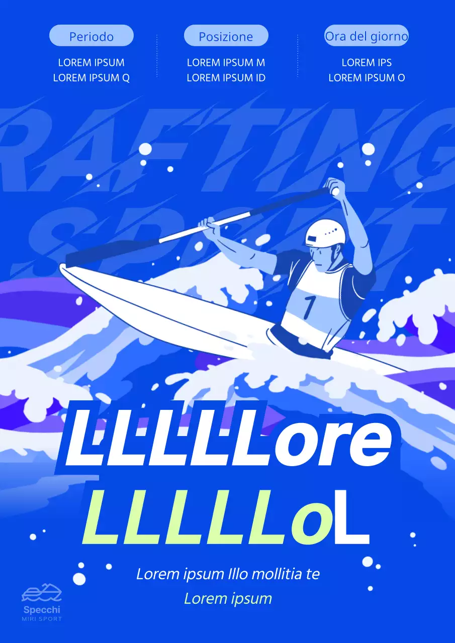 Rafting attivo con spruzzi d'acqua su sfondo blu