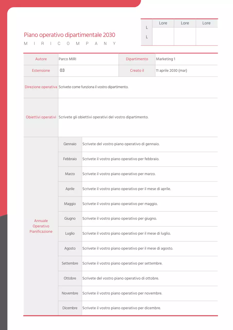 Piano operativo dipartimentale evidenziato in rosso e grigio