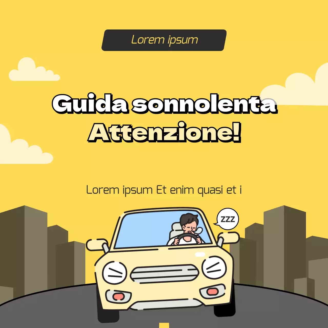 Concetto di guida sonnolenta in giallo e grigio illustrazione