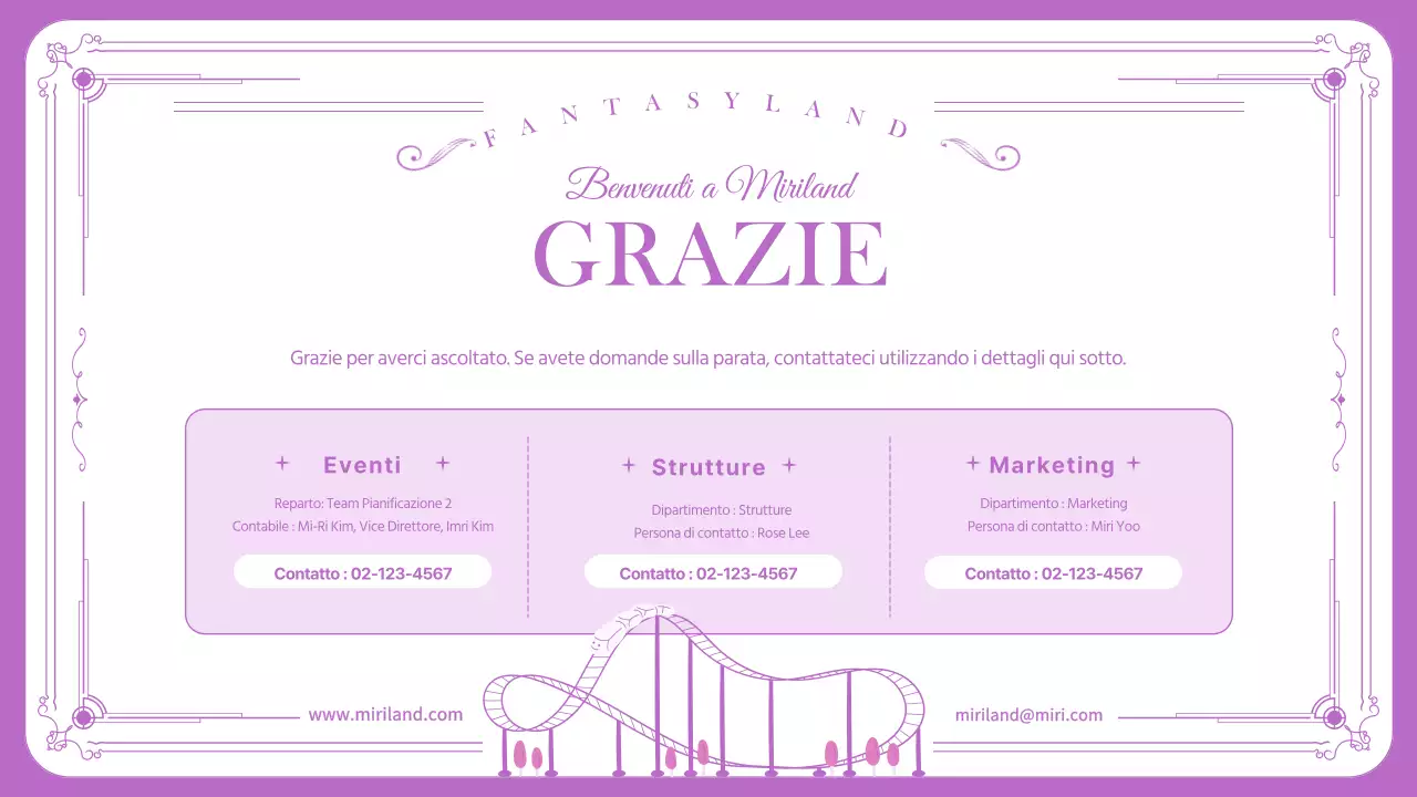 Piano per la parata del parco divertimenti in viola, dalle linee pulite