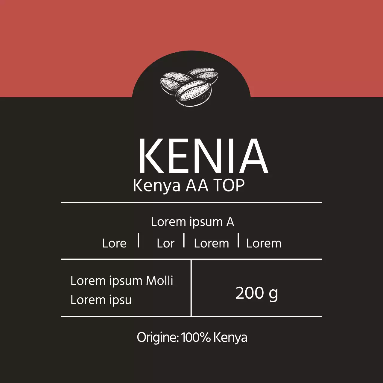 Etichetta illustrata rossa del caffè in grani