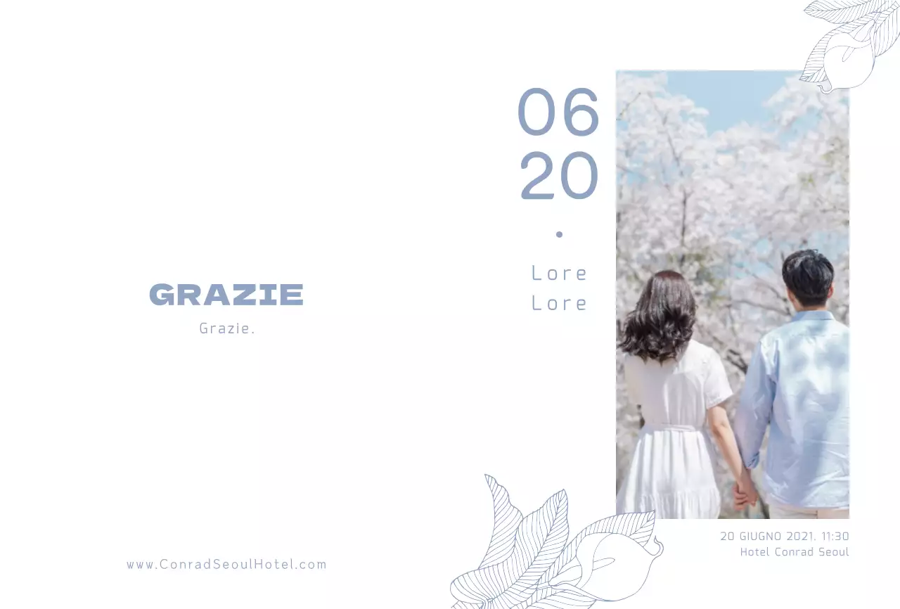 Invito di matrimonio pulito con illustrazioni in azzurro