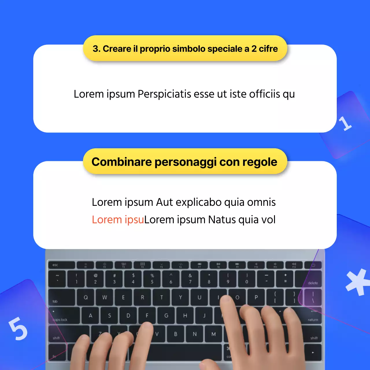 Informazioni ordinate sulla combinazione di password blu e gialla