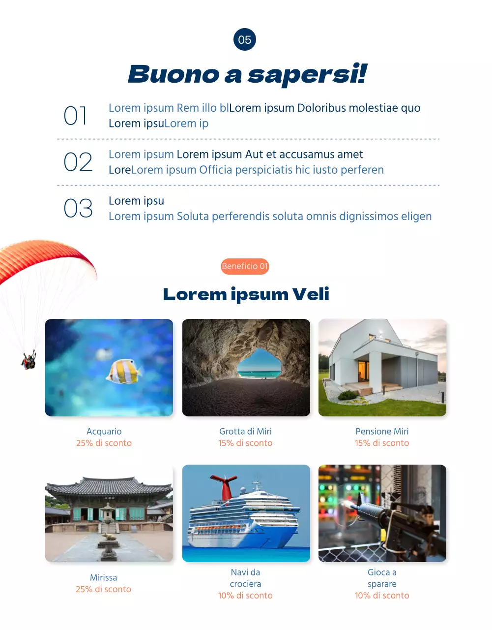 Pagina di dettaglio del parapendio con accenti arancioni in SkyConcept