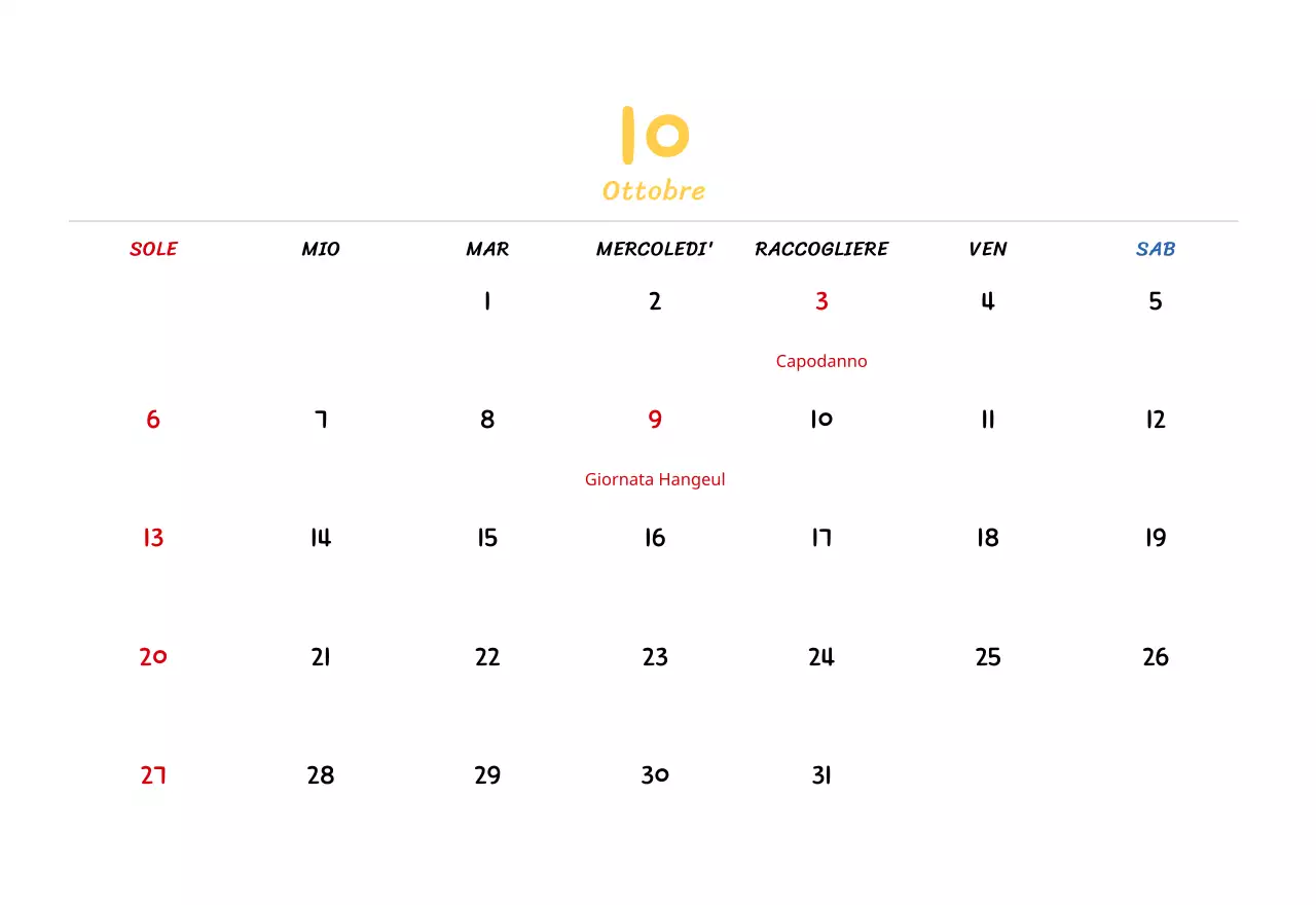 Calendario di Capodanno con simpatiche illustrazioni