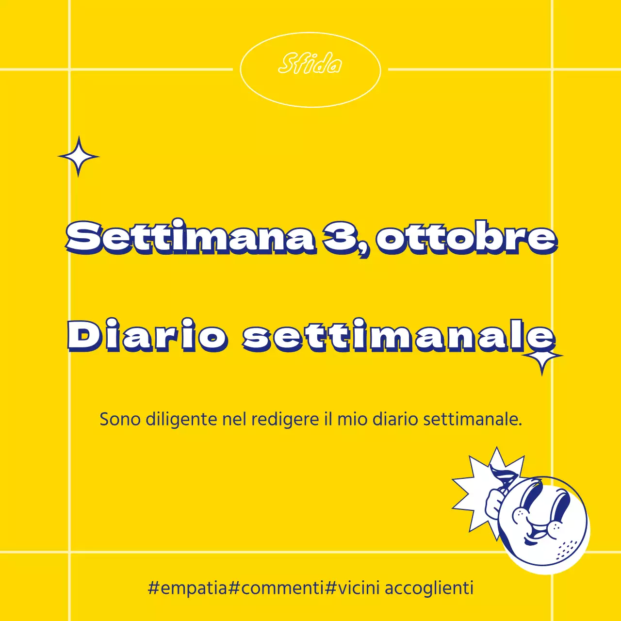Copertina kitsch dell'agenda settimanale gialla e blu