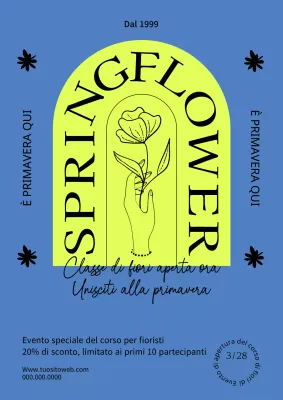 Un semplice evento di festa primaverile in blu e giallo fluorescente