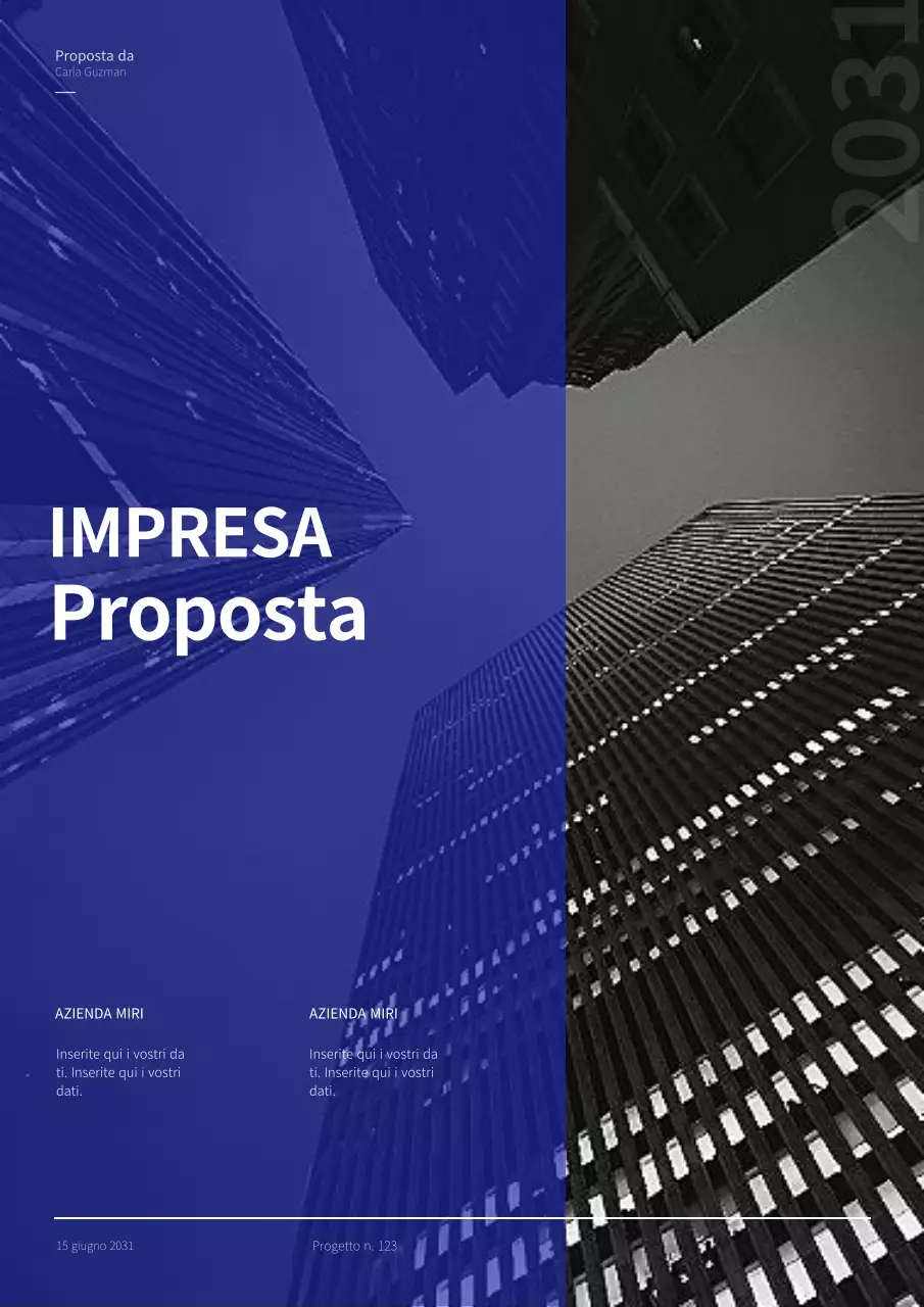 Proposta commerciale con un concetto moderno in blu e grigio