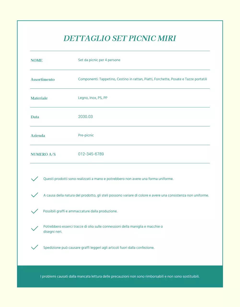 Un set da picnic semplice e pronto per la primavera in verde e giallo è ora in vendita