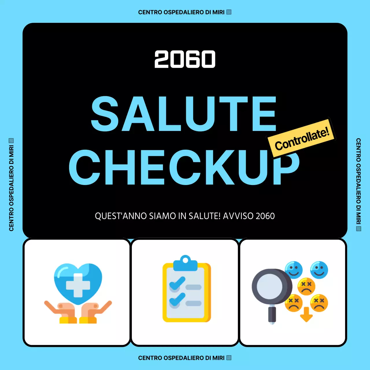 Semplice icona 3D azzurra e nera per vedere chi ha bisogno di un controllo sanitario