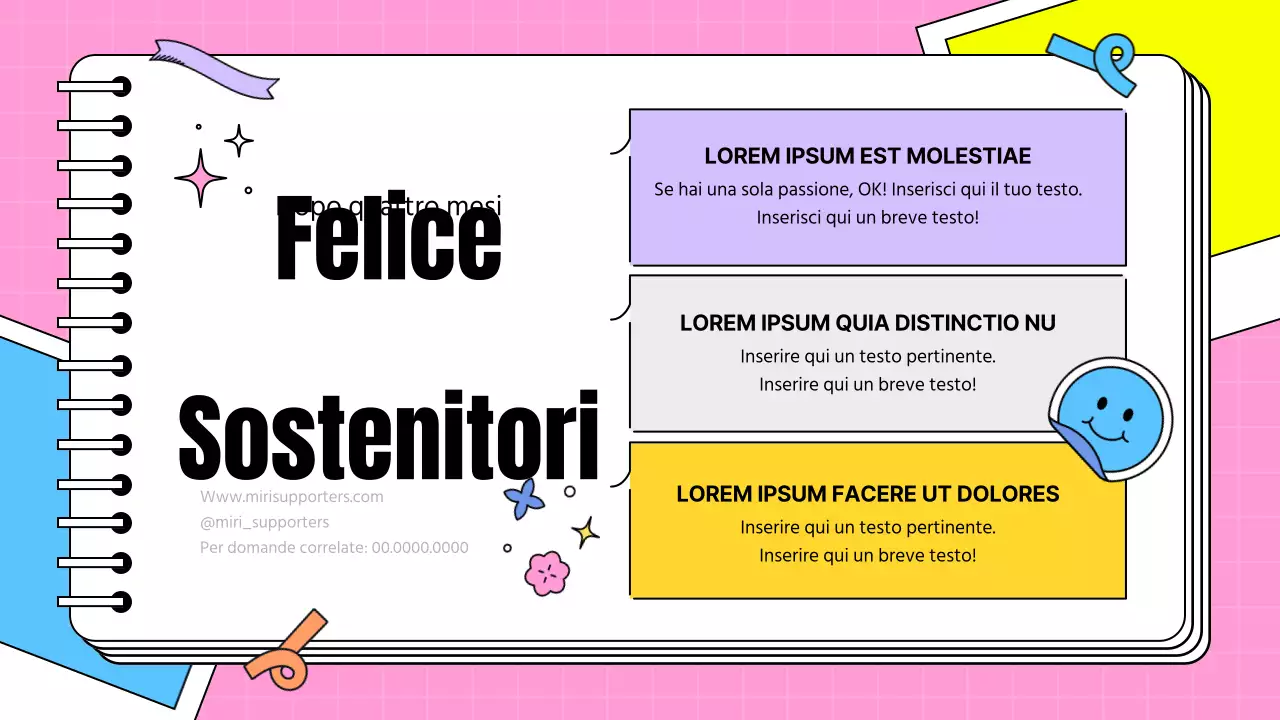 Presentazione del testimonial dei sostenitori a forma di biglietto kitsch in rosa e azzurro