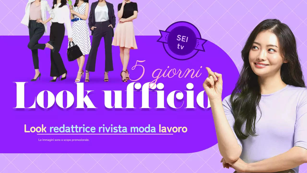 Il look di una redattrice di una rivista di moda per il lavoro in viola